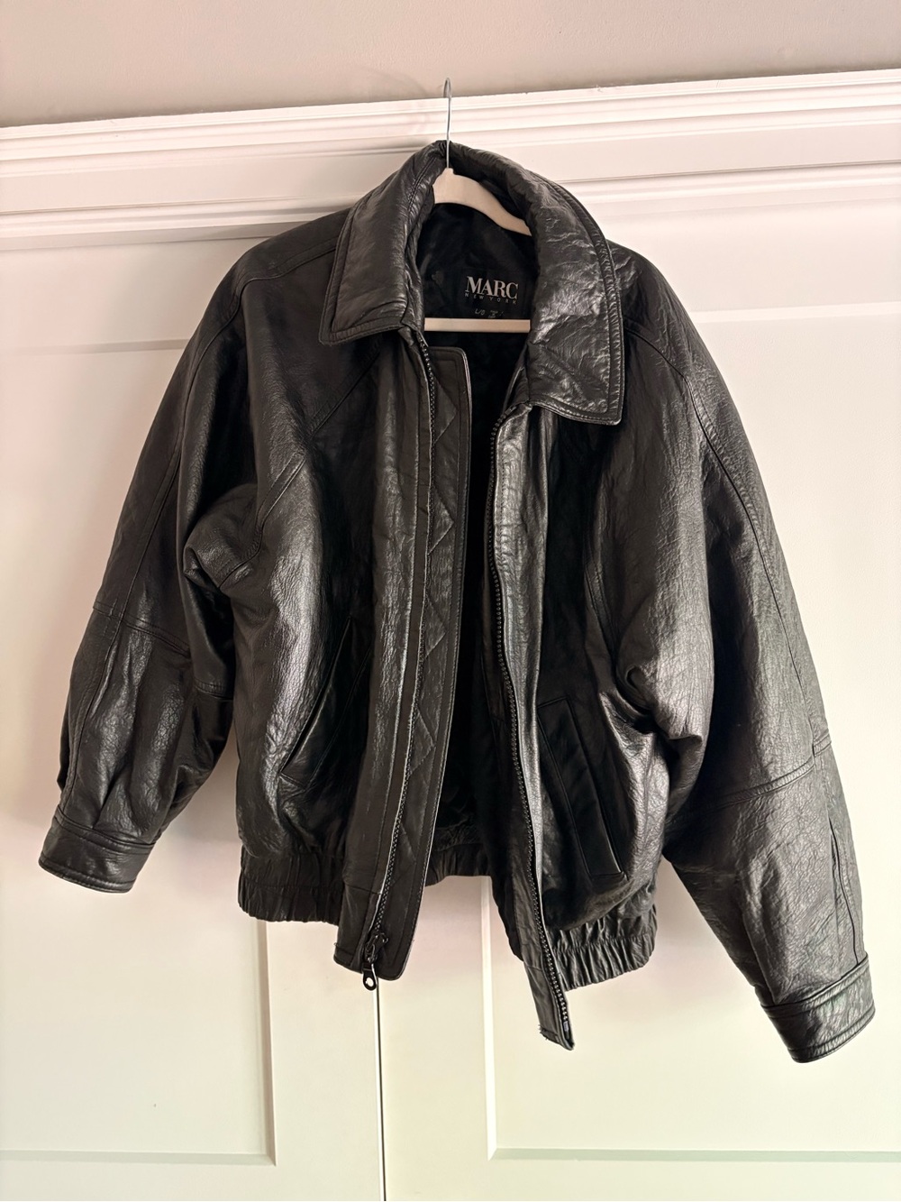 Marc New York Leather Bomber Jacket - Black